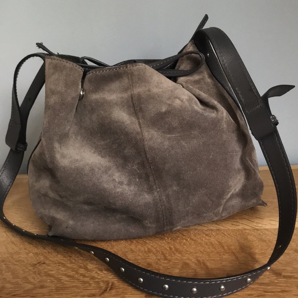 Zara Gray Vegan Suede Bucket Bag Shoulder Handbag Purse Crossbody - Picture 1 of 12